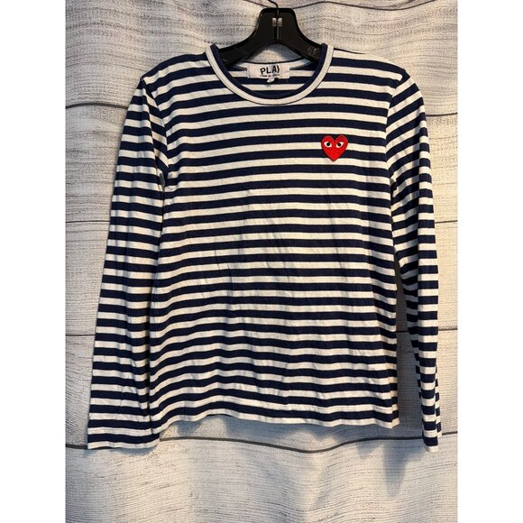 Comme Des Garçons Striped Red Heart Long-Sleeve Shirt Size L - Picture 1 of 3